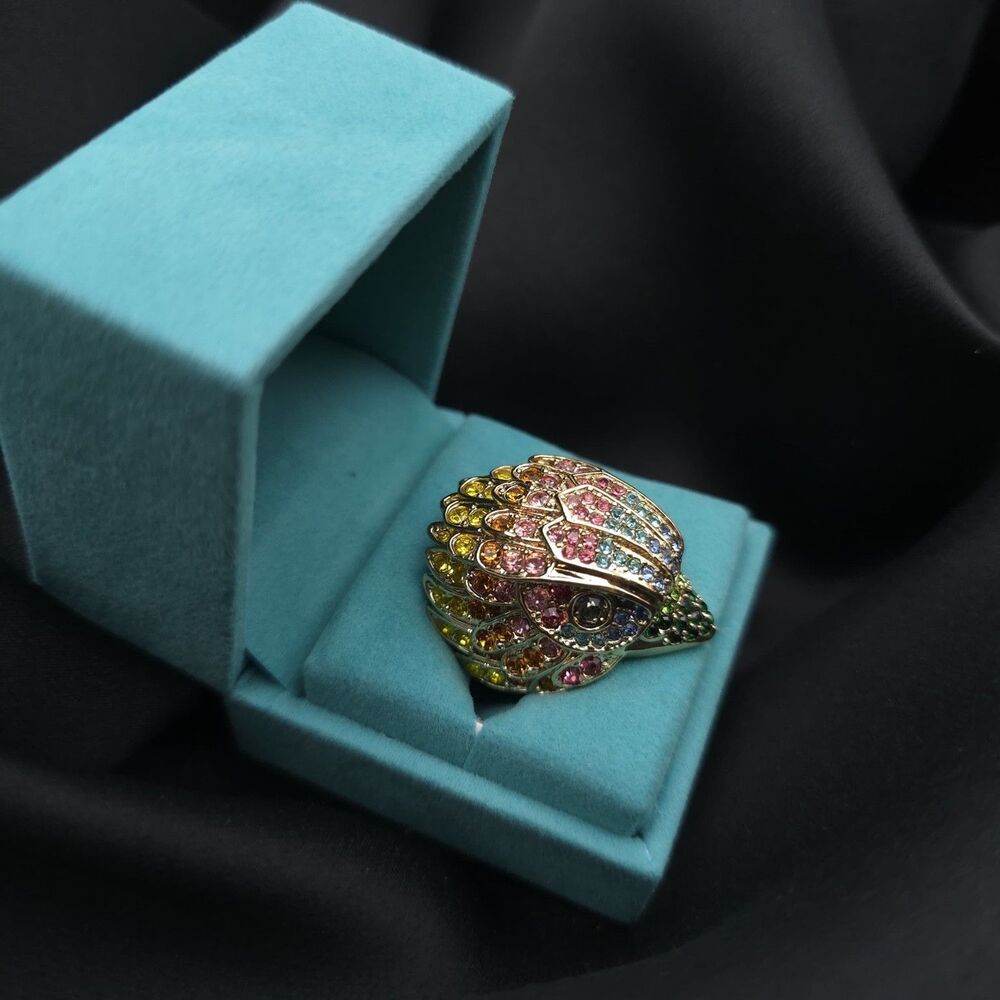 KURT‎ GEIGER New Rainbow Crystal Statement Ring Gold Tone Eye Design Sz 7